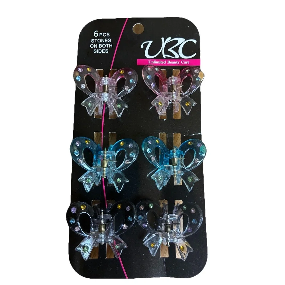 UBC  Girls Hair Claw Clip Bows Rhinestones Pink Blue‎ Black  1.5